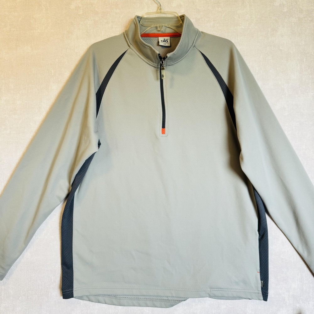 Alo Coolfit Pullover Mens 2XL Gray Quarter Zip Athletic‎ Running Shirt Top